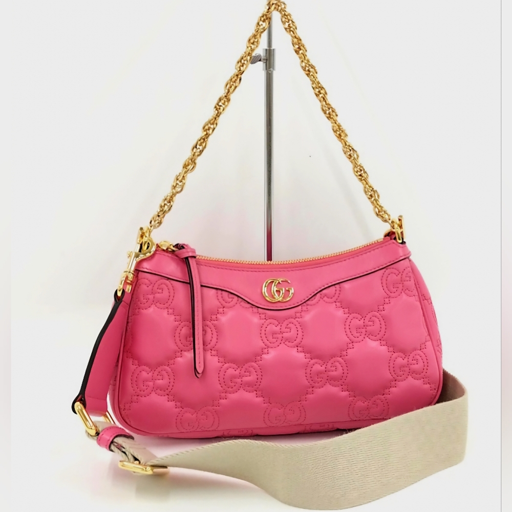 New With Tags Gucci Pink Matelasse Quilted Two-way Leather Bag